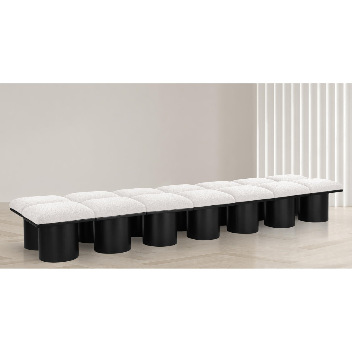 Meridian Pavilion Cream Boucle Fabric Bench