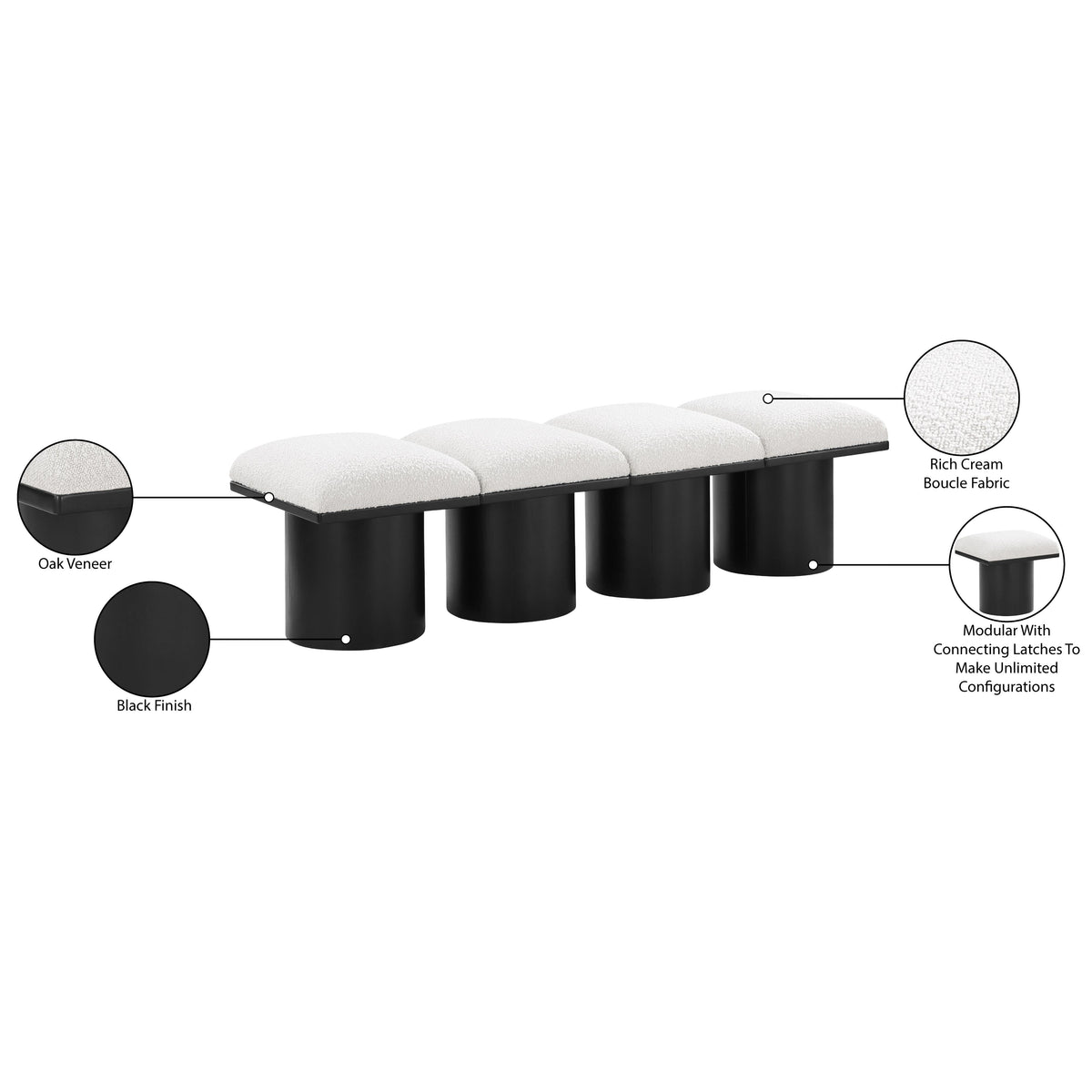 Meridian Pavilion Cream Boucle Fabric Bench