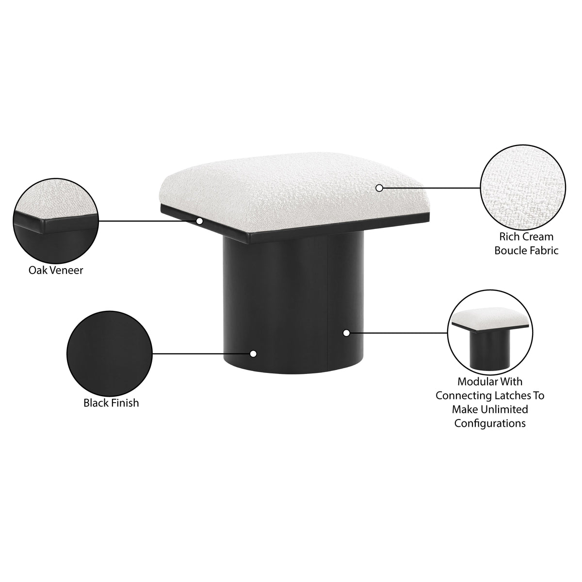 Meridian Pavilion Cream Boucle Fabric Bench/Stool