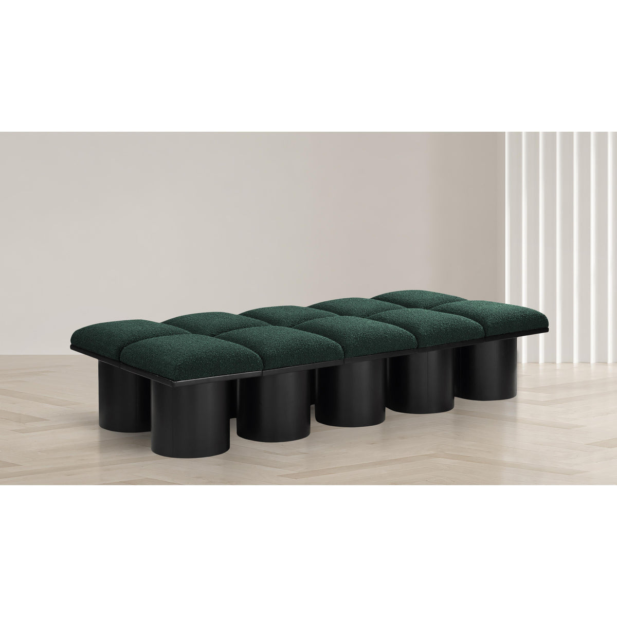 Meridian Pavilion Green Boucle Fabric Bench