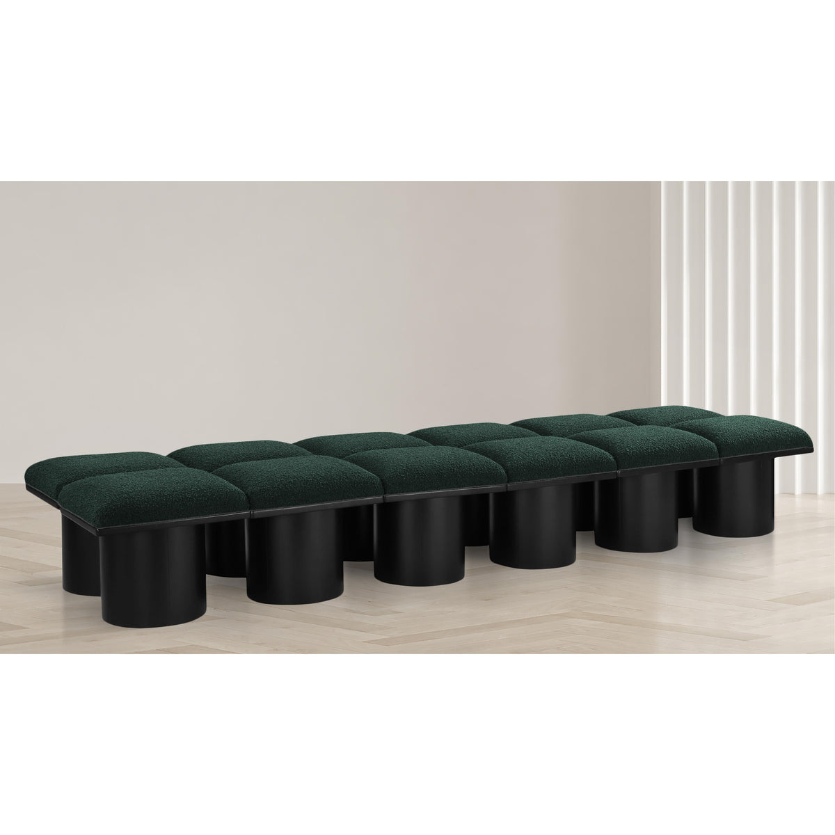 Meridian Pavilion Green Boucle Fabric Bench