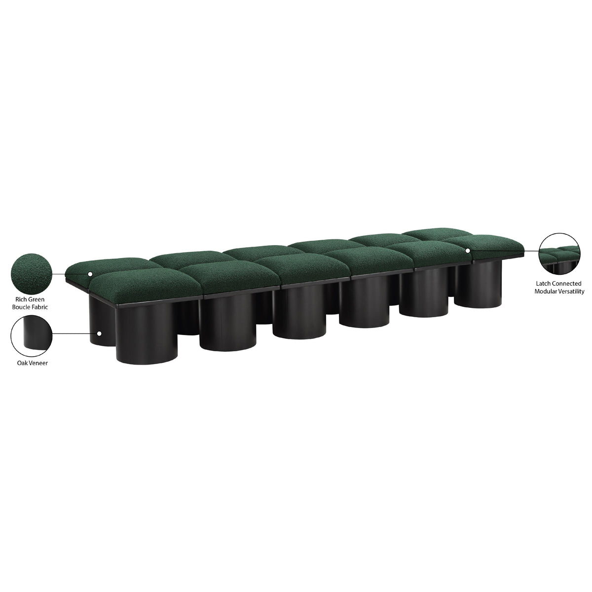 Meridian Pavilion Green Boucle Fabric Bench