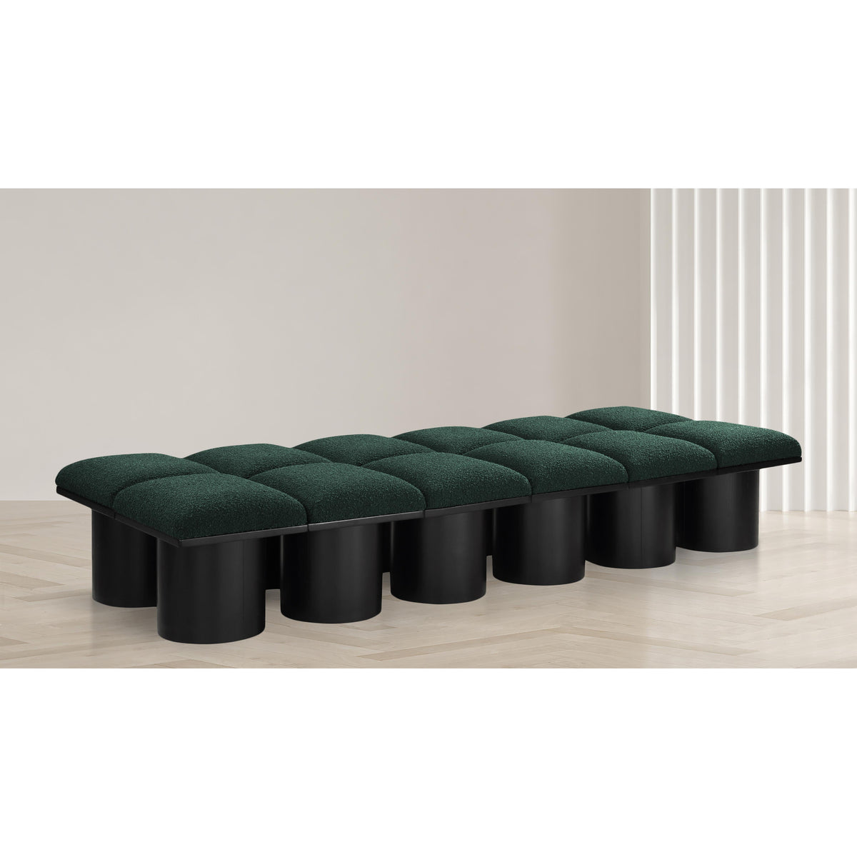 Meridian Pavilion Green Boucle Fabric Bench