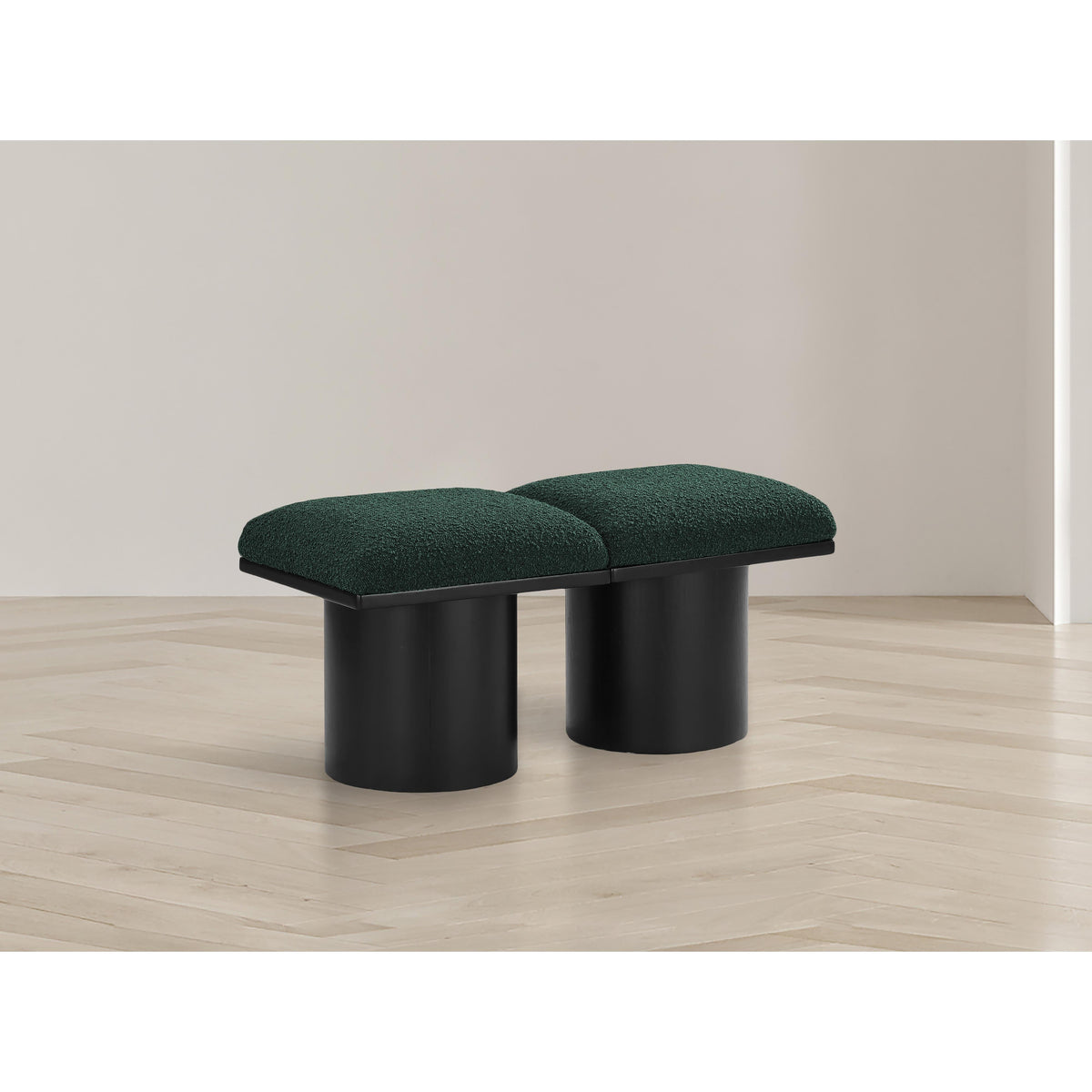Meridian Pavilion Green Boucle Fabric Bench