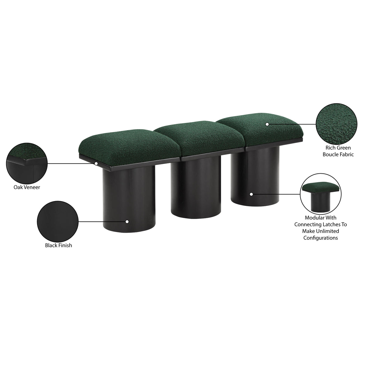 Meridian Pavilion Green Boucle Fabric Bench