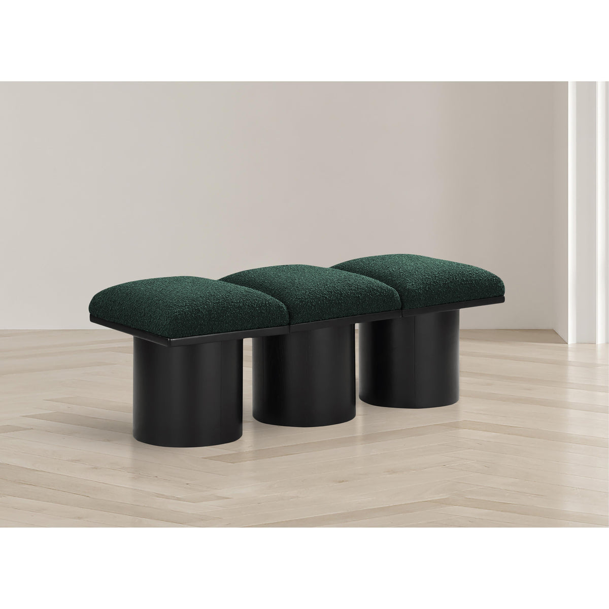 Meridian Pavilion Green Boucle Fabric Bench