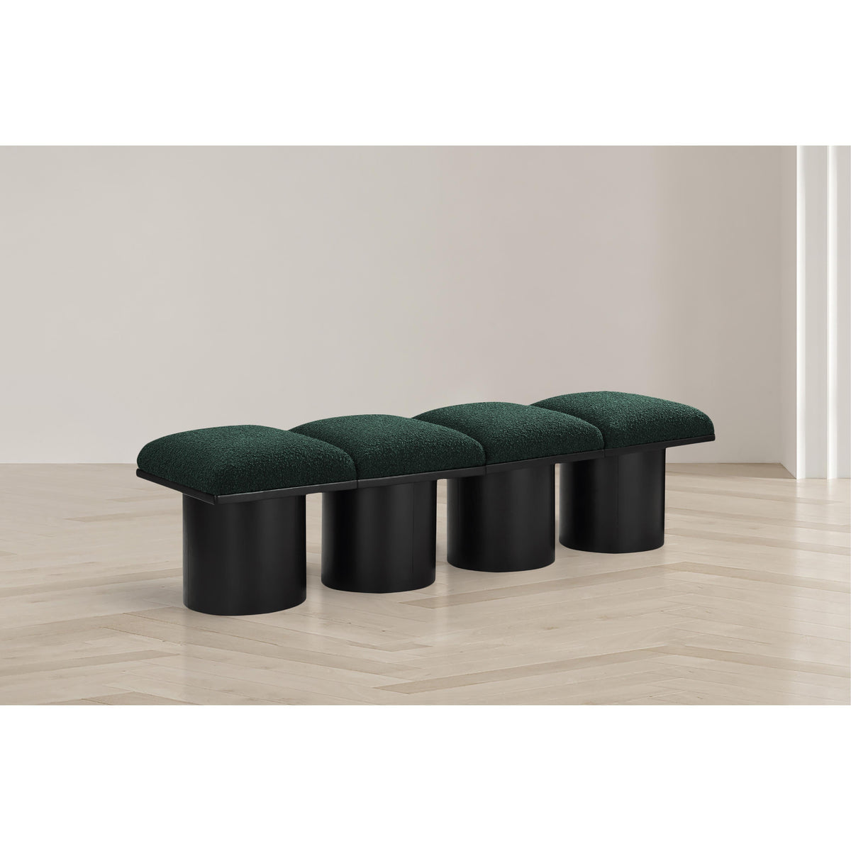 Meridian Pavilion Green Boucle Fabric Bench