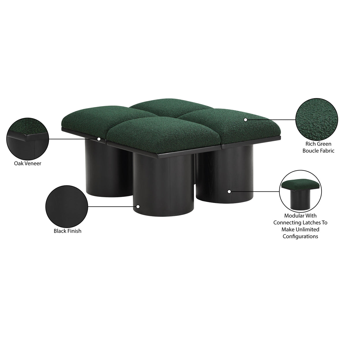 Meridian Pavilion Green Boucle Fabric Bench