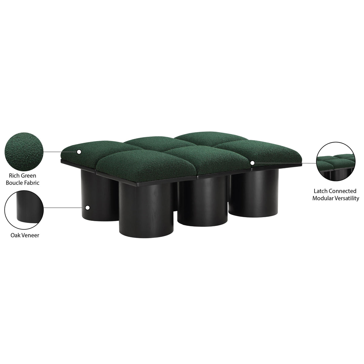 Meridian Pavilion Green Boucle Fabric Bench