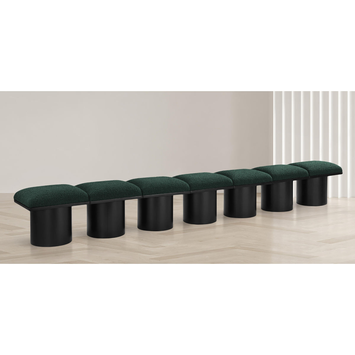 Meridian Pavilion Green Boucle Fabric Bench