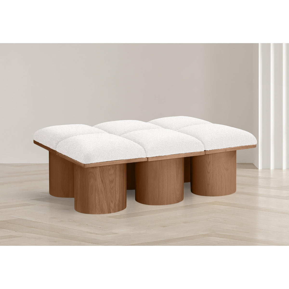 Meridian Pavilion Cream Boucle Fabric Bench
