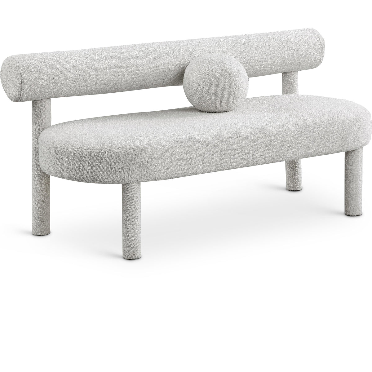 Meridian Parlor Cream Boucle Fabric Bench