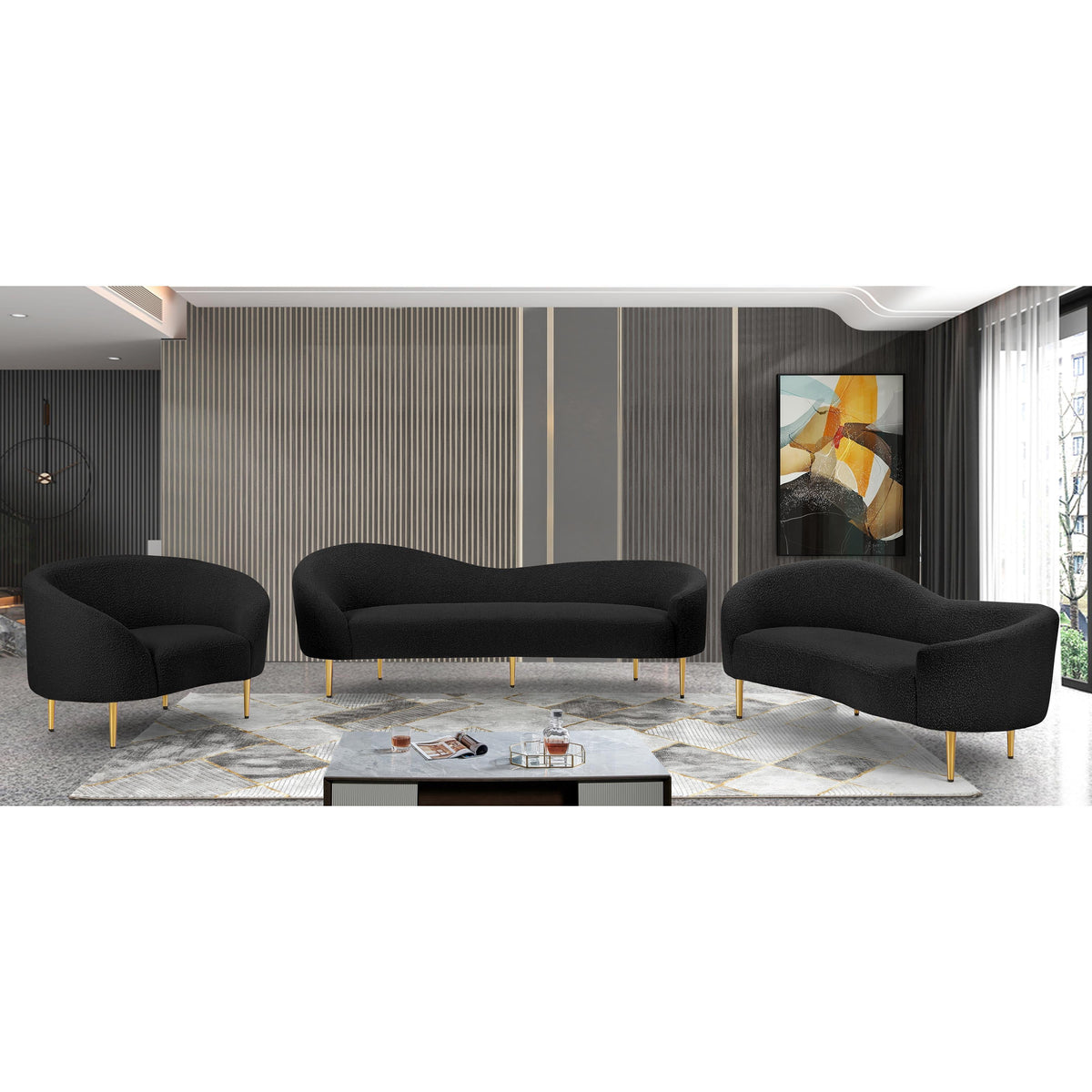 Meridian Ritz Black Boucle Fabric Chair