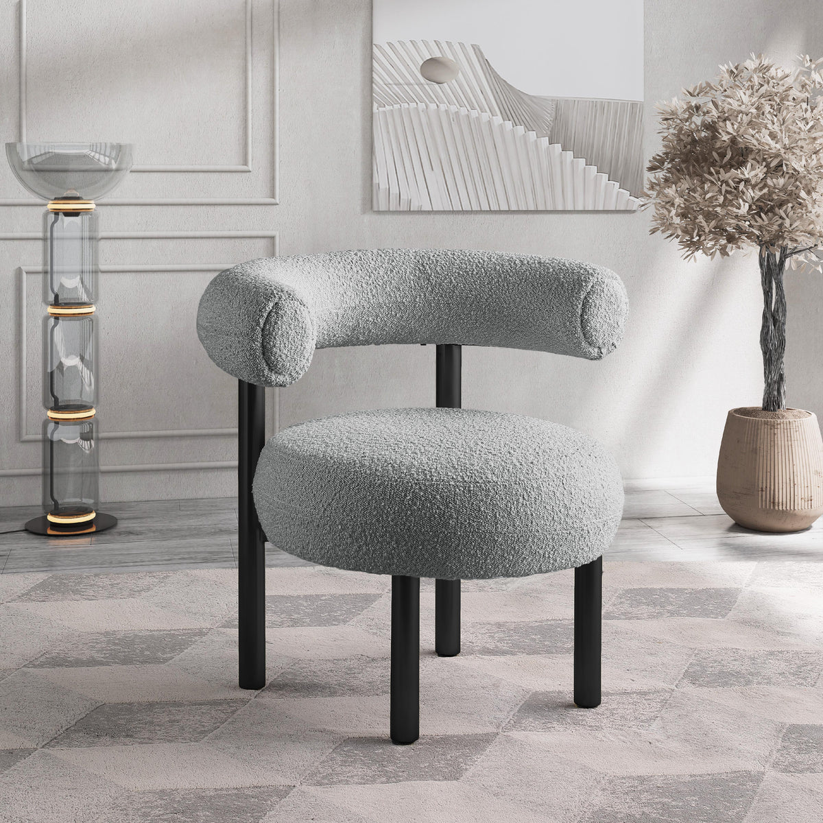 Meridian Bordeaux Grey Boucle Fabric Accent Chair