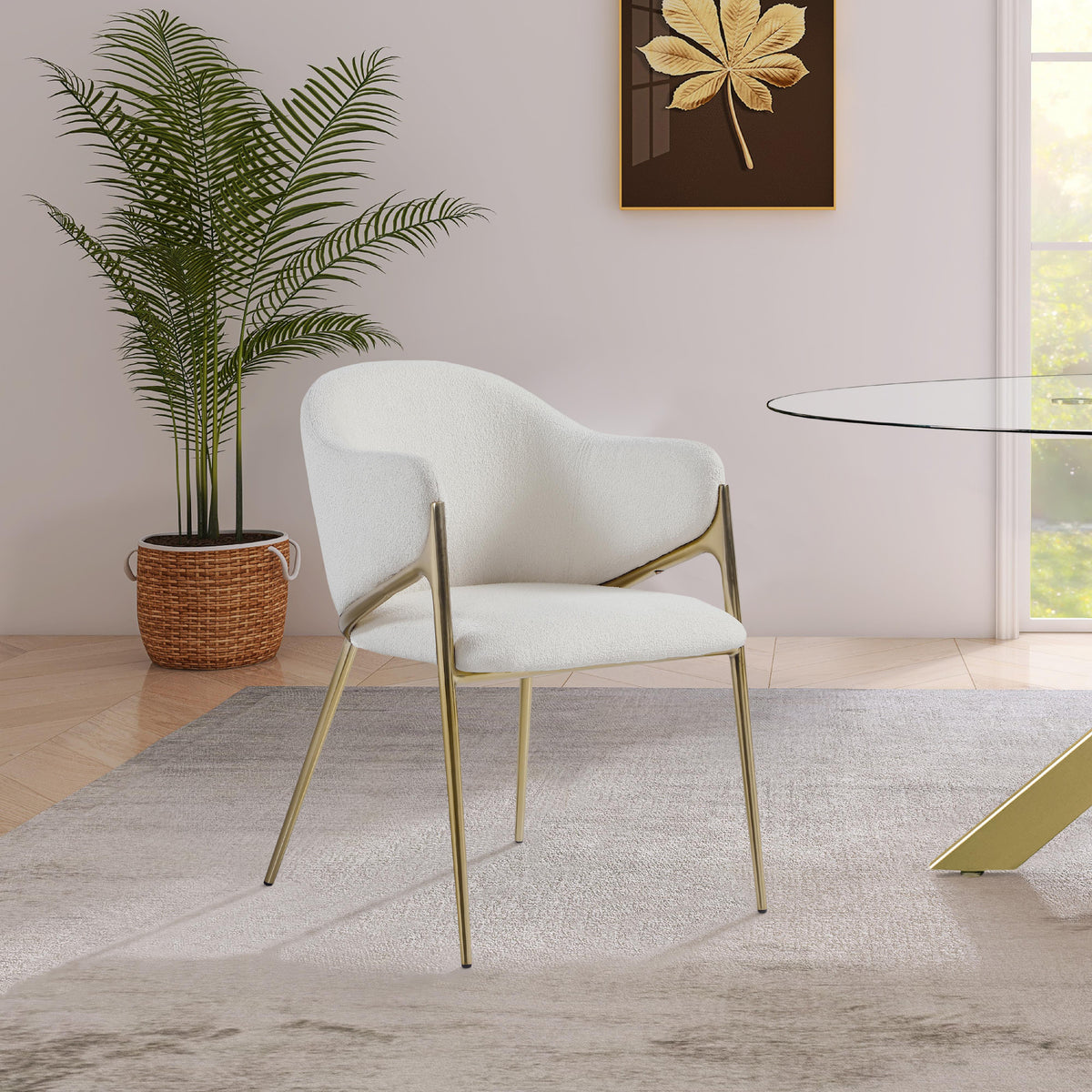 Meridian Nial Cream Boucle Fabric Dining Chair