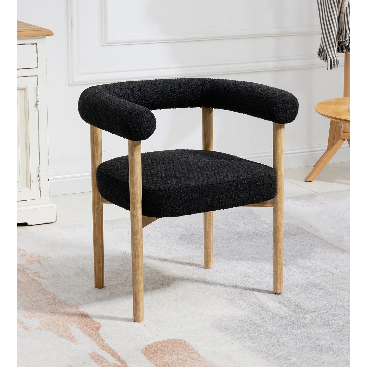Meridian Hyatt Black Boucle Fabric Dining Chair