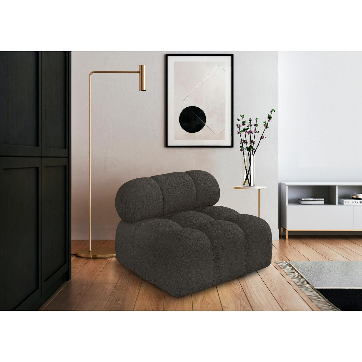 Meridian Ames Brown Boucle Fabric Armless