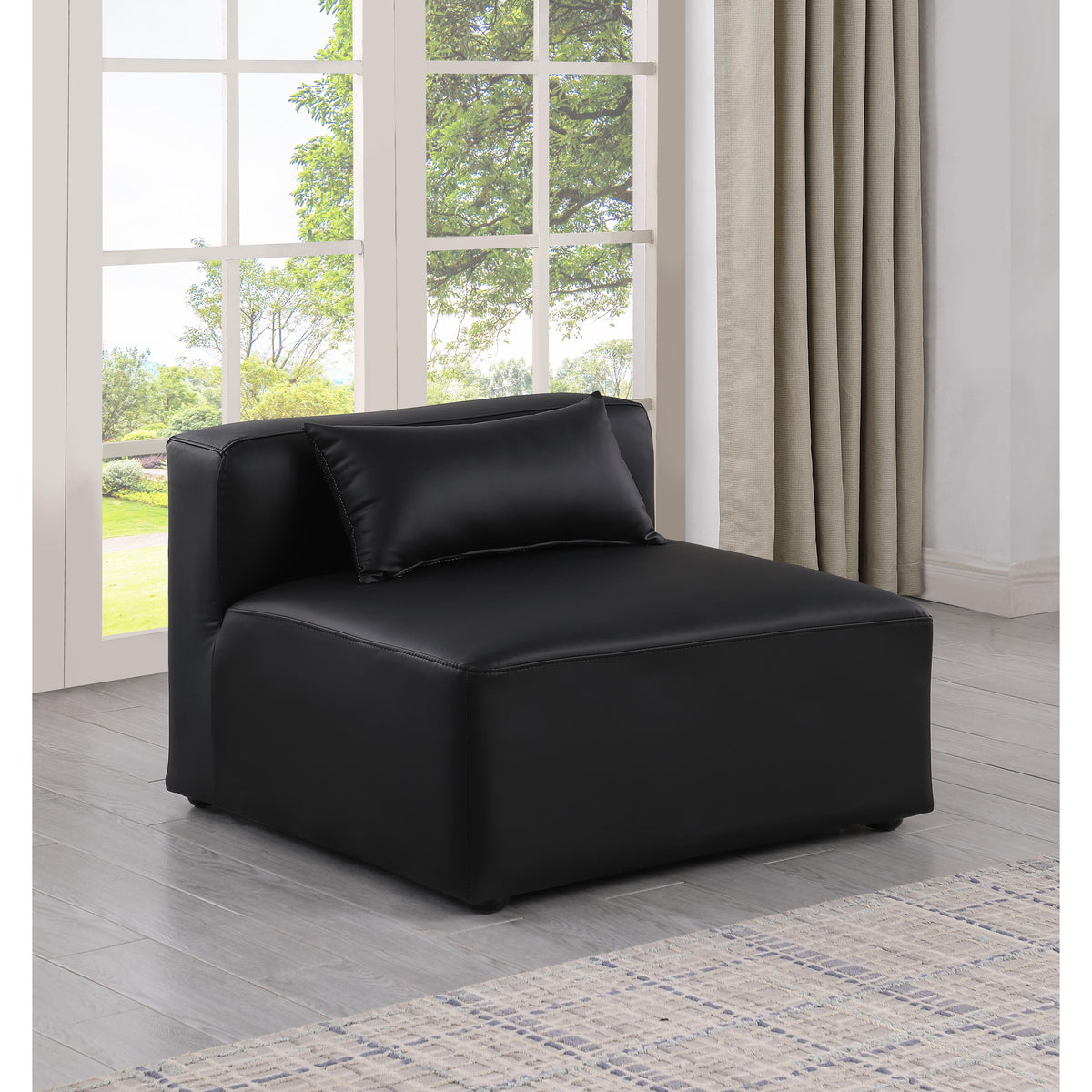 Meridian Cube Black Vegan Leather Armless Chair