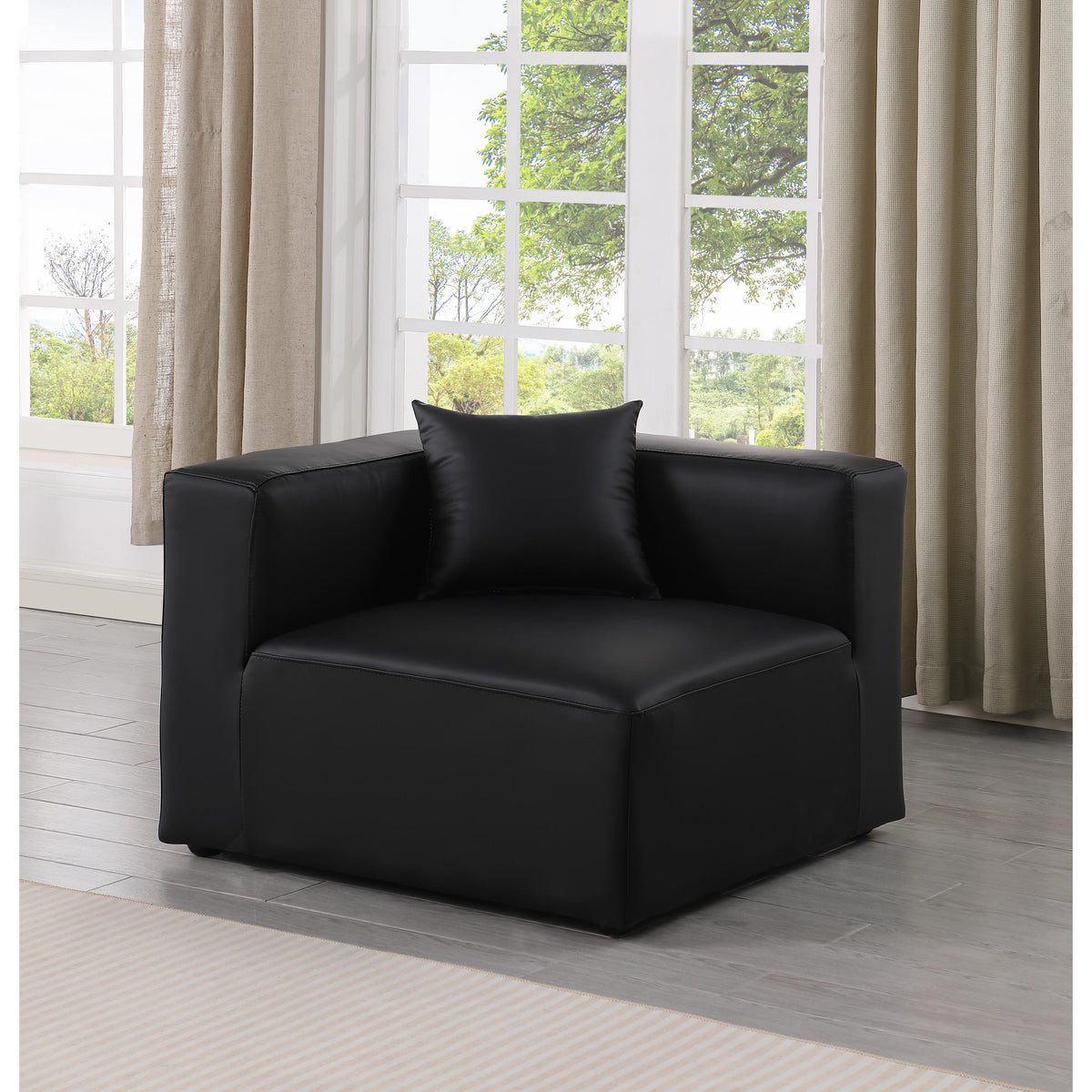 Meridian Cube Black Vegan Leather Corner Chair