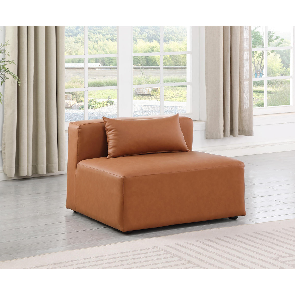 Meridian Cube Cognac Vegan Leather Armless Chair
