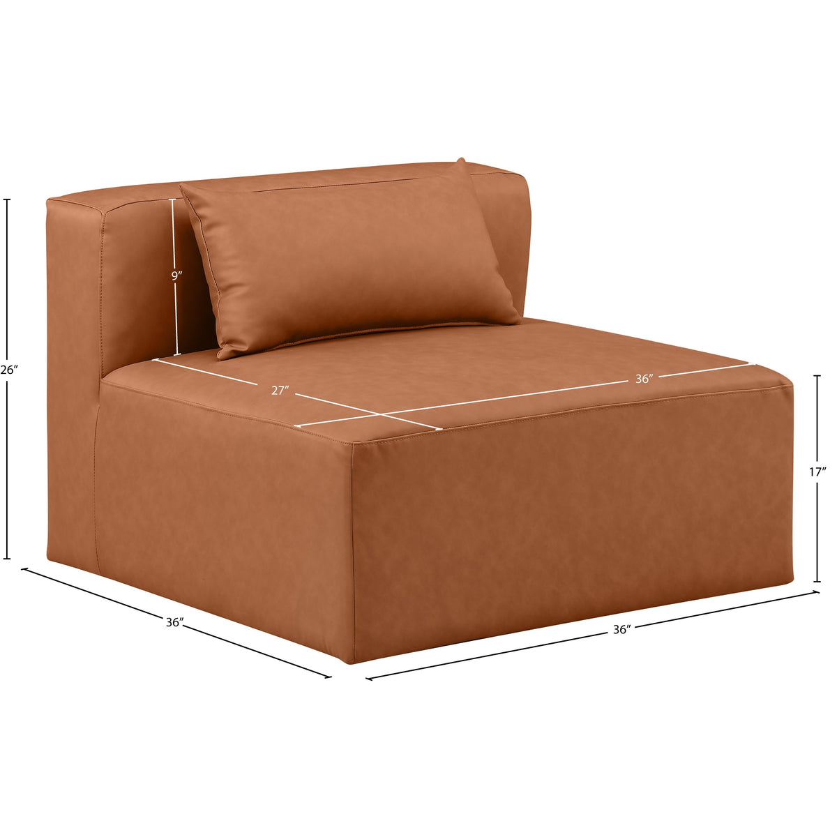 Meridian Cube Cognac Vegan Leather Armless Chair