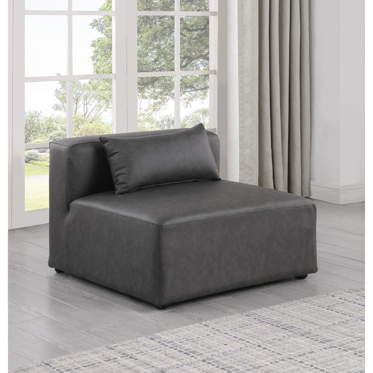 Meridian Cube Charcoal Grey Vegan Leather Armless Chair