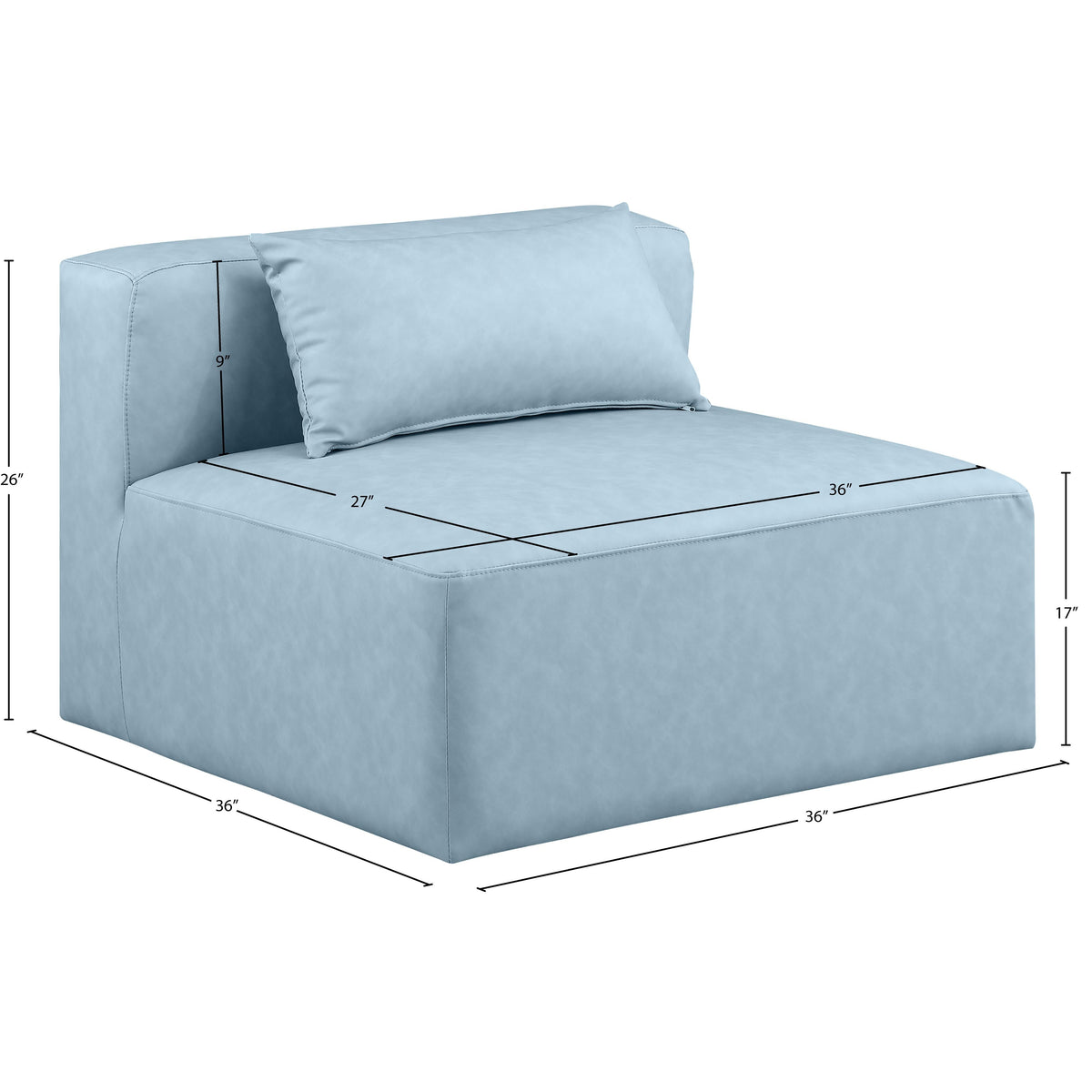 Meridian Cube Light Blue Vegan Leather Armless Chair