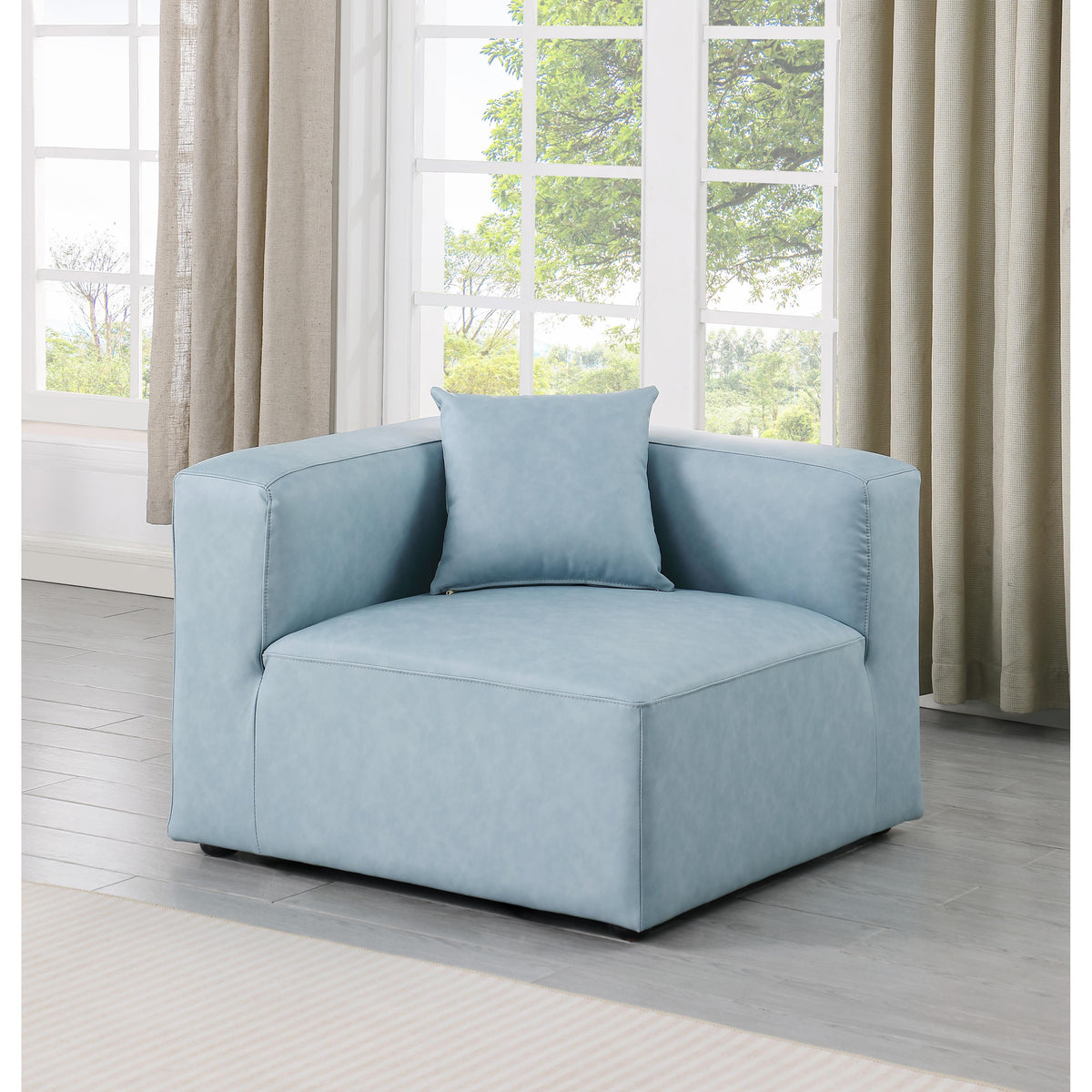 Meridian Cube Light Blue Vegan Leather Corner Chair