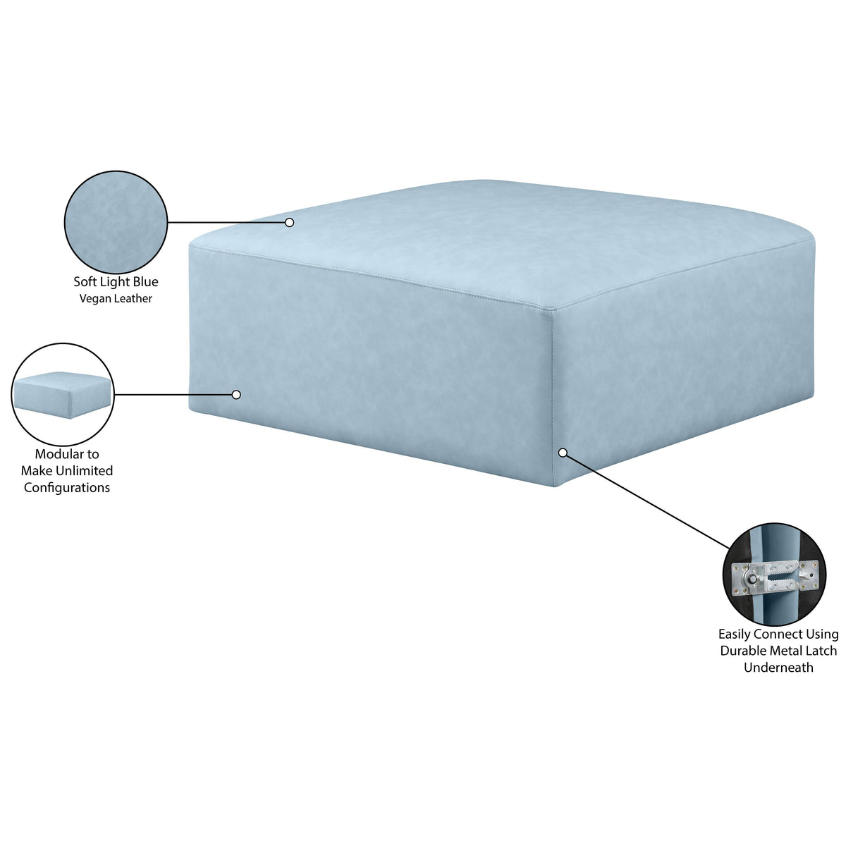 Meridian Cube Light Blue Vegan Leather Ottoman