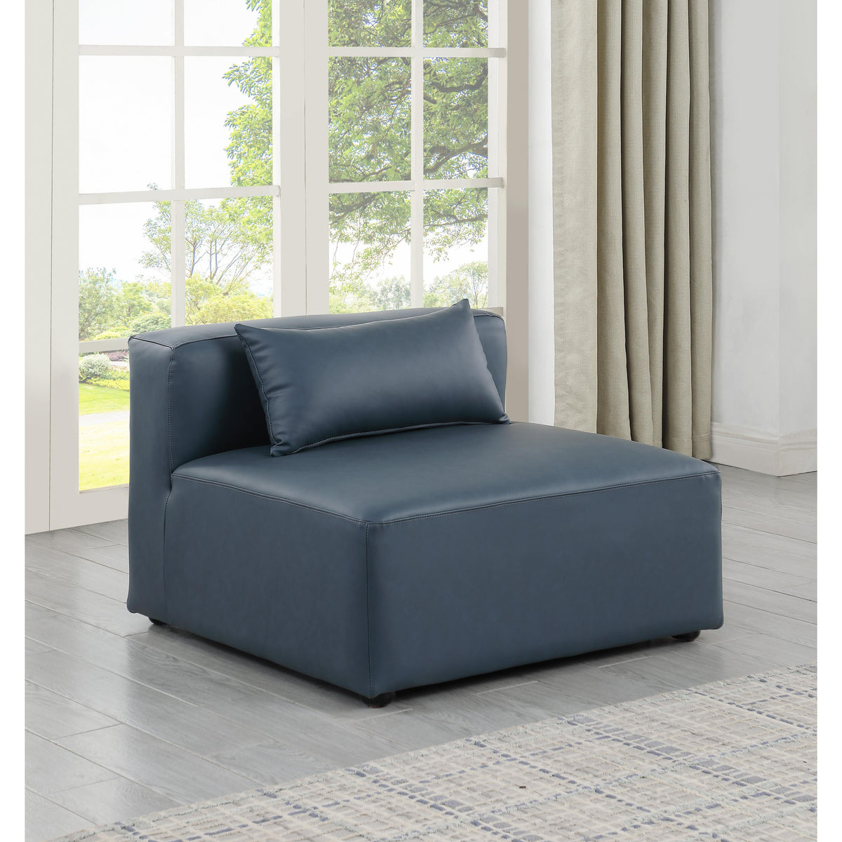 Meridian Cube Navy Blue Vegan Leather Armless Chair