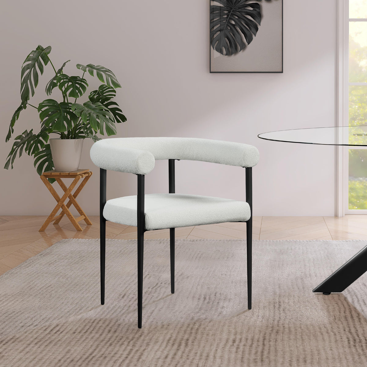 Meridian Louie Cream Boucle Fabric Dining Chair
