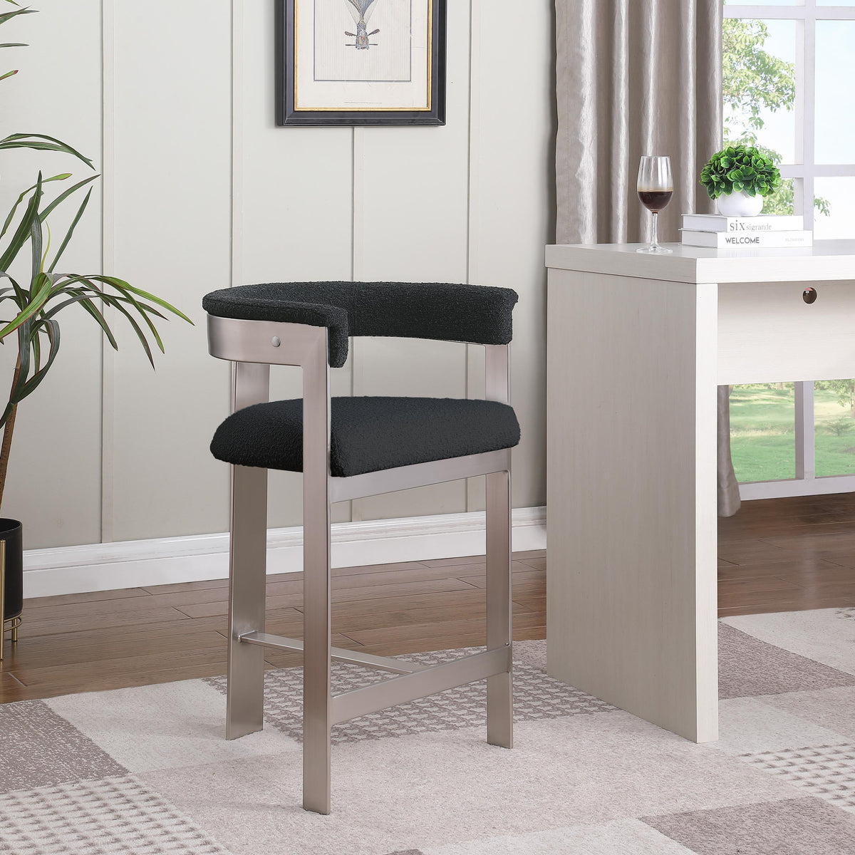 Meridian Romeo Black Boucle Fabric Counter Stool