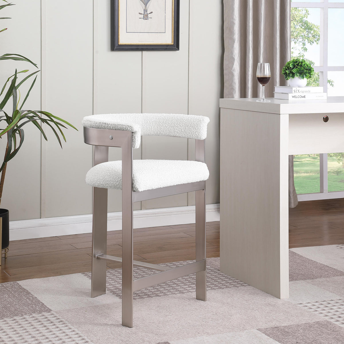Meridian Romeo Cream Boucle Fabric Counter Stool