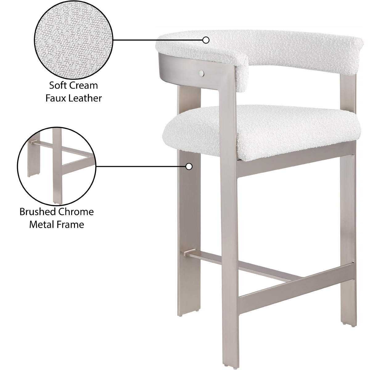 Meridian Romeo Cream Boucle Fabric Counter Stool