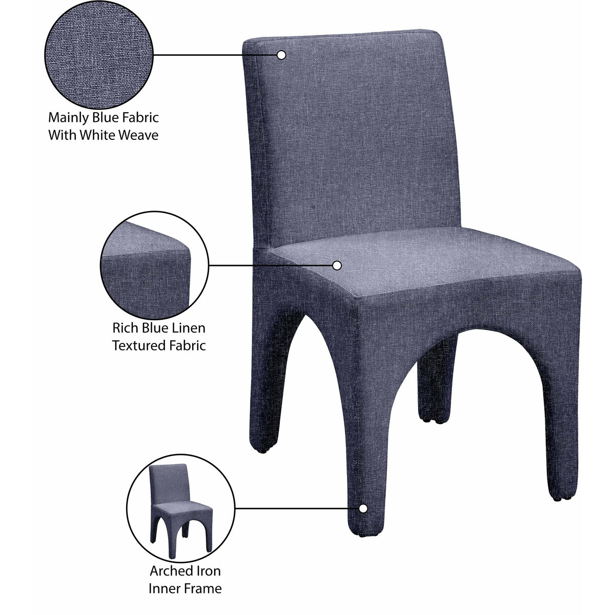 Meridian Gramercy Blue Linen Textured Fabric Dining Chair