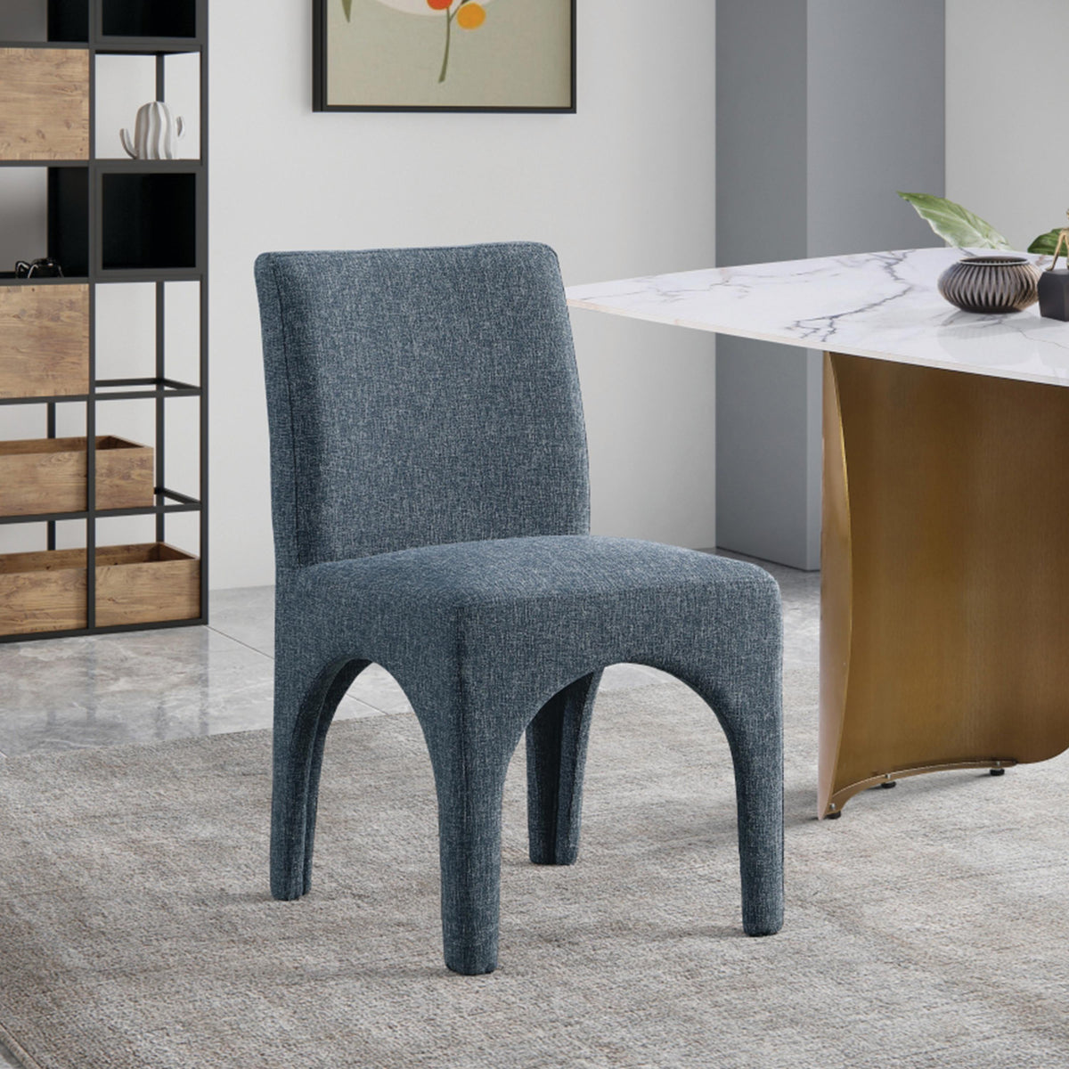 Meridian Gramercy Blue Linen Textured Fabric Dining Chair