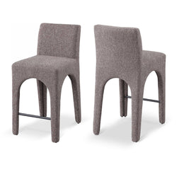 Meridian Gramercy Brown Linen Textured Fabric Stool