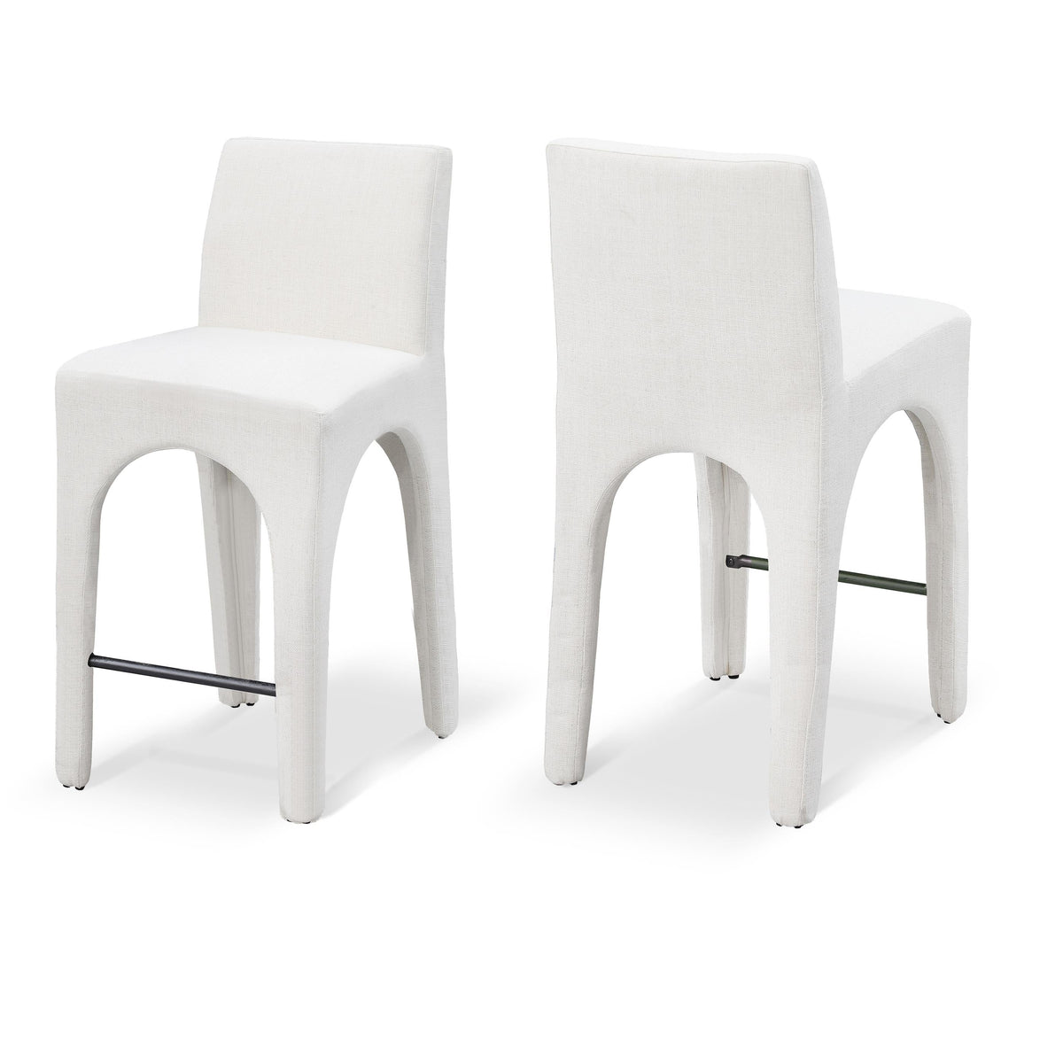 Meridian Gramercy Cream Linen Textured Fabric Stool