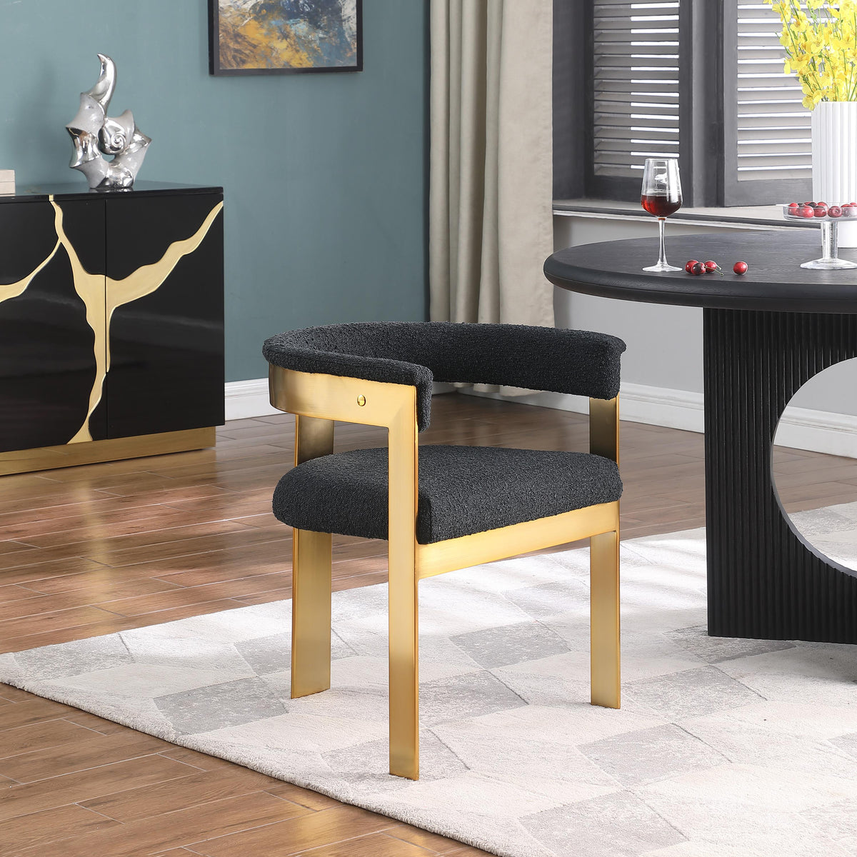 Meridian Romeo Black Boucle Fabric Dining Chair