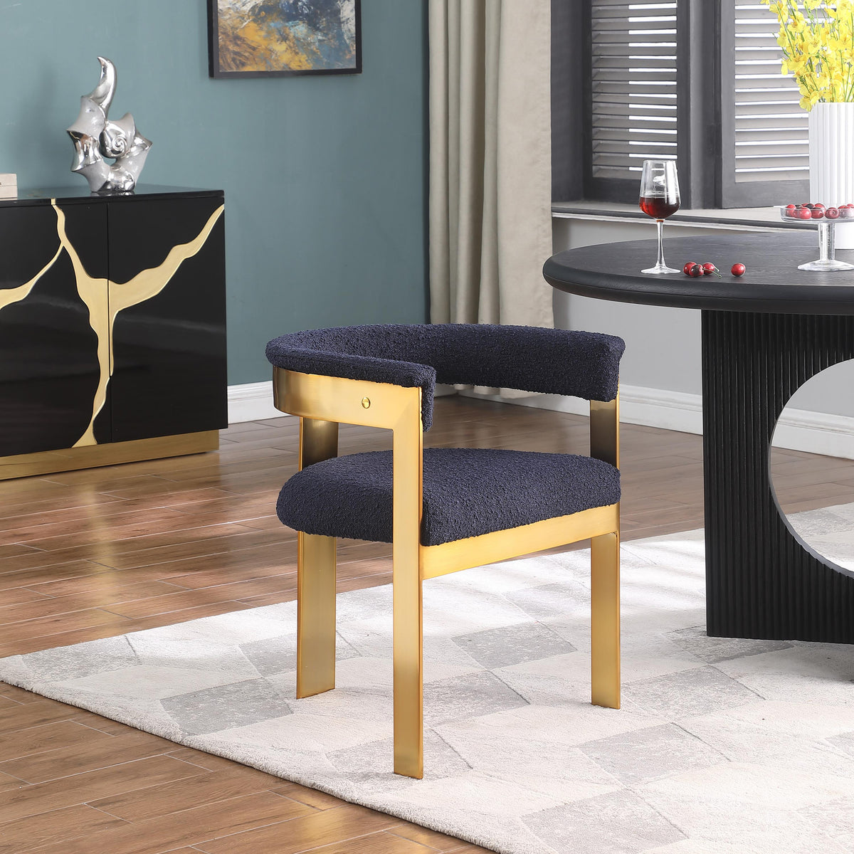 Meridian Romeo Navy Boucle Fabric Dining Chair