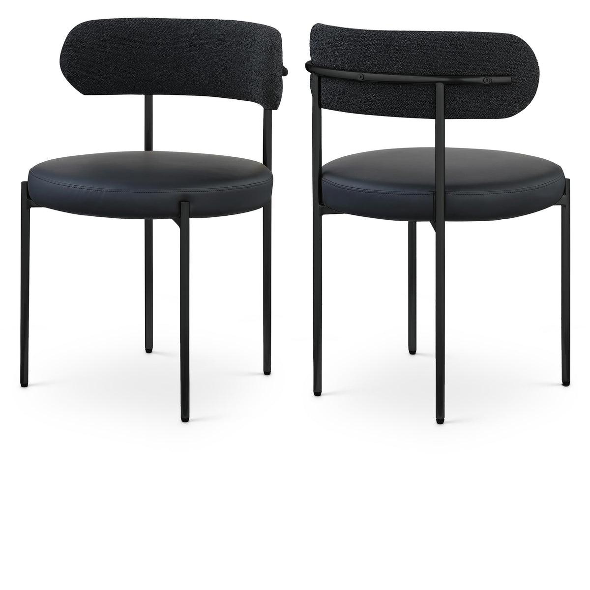 Meridian Beacon Black Vegan Leather and Boucle Fabric Dining Chair