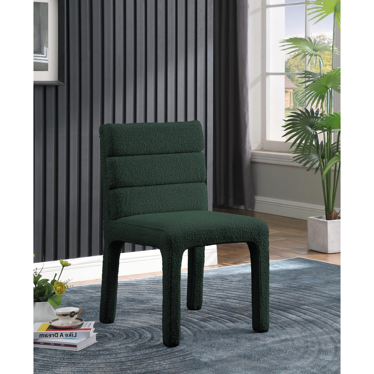 Meridian Kai Green Boucle Fabric Dining Chair
