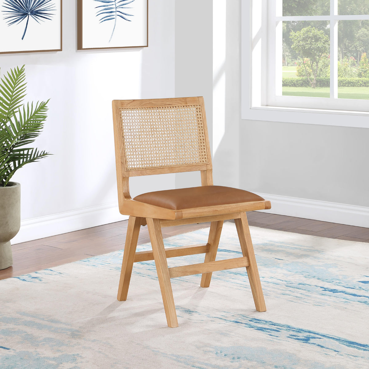 Meridian Abby Cognac Vegan Leather Dining Side Chair