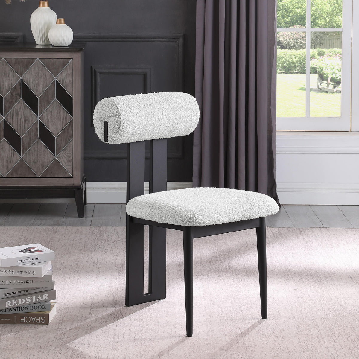Meridian Dario Cream Boucle Fabric Dining Chair