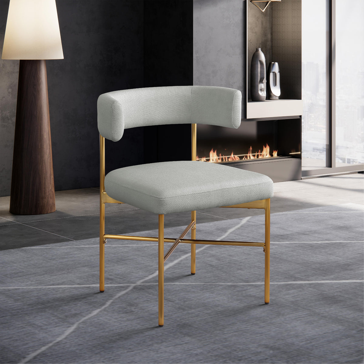 Meridian Rivage Light Grey Durable Linen Textured Fabric Dining Chair
