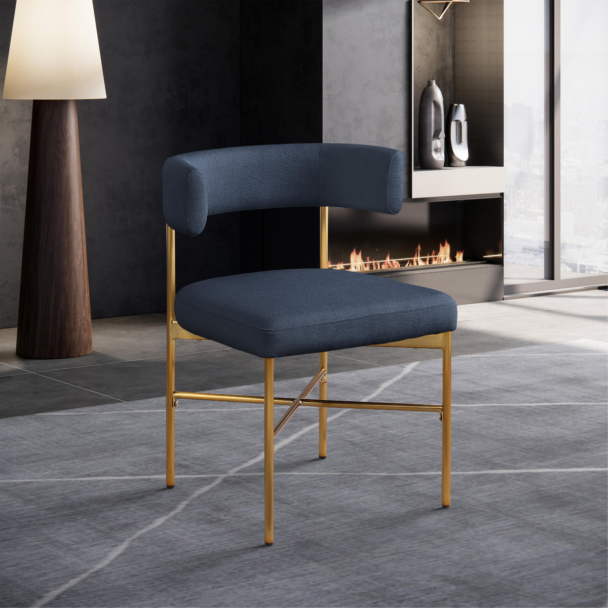 Meridian Rivage Deep Navy Durable Linen Textured Fabric Dining Chair