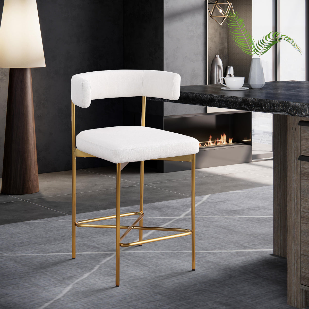 Meridian Rivage Cream Durable Linen Textured Fabric Stool