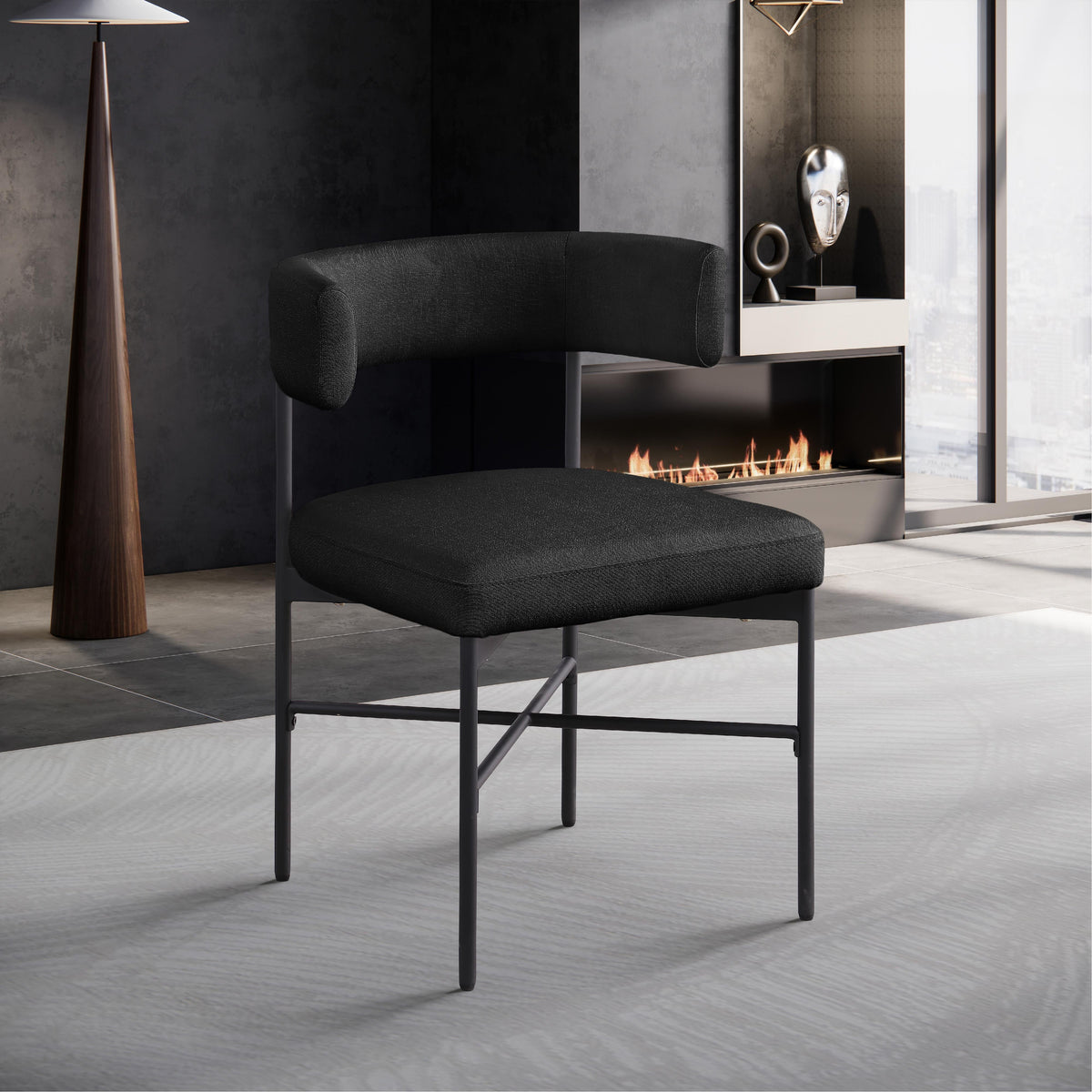 Meridian Rivage Black Durable Linen Textured Fabric Dining Chair