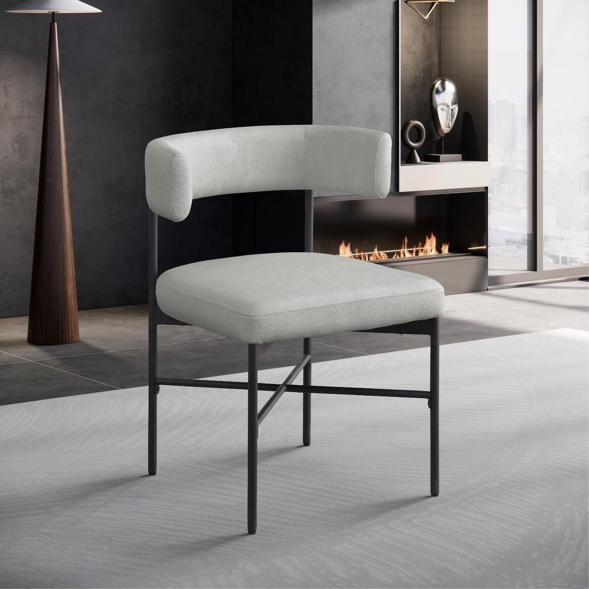 Meridian Rivage Light Grey Durable Linen Textured Fabric Dining Chair