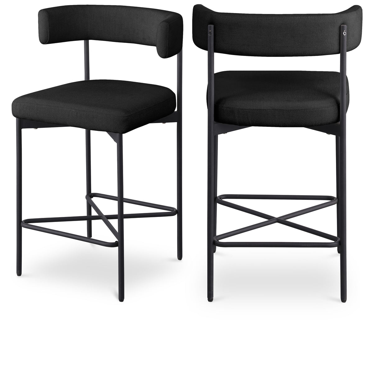 Meridian Rivage Black Durable Linen Textured Fabric Stool